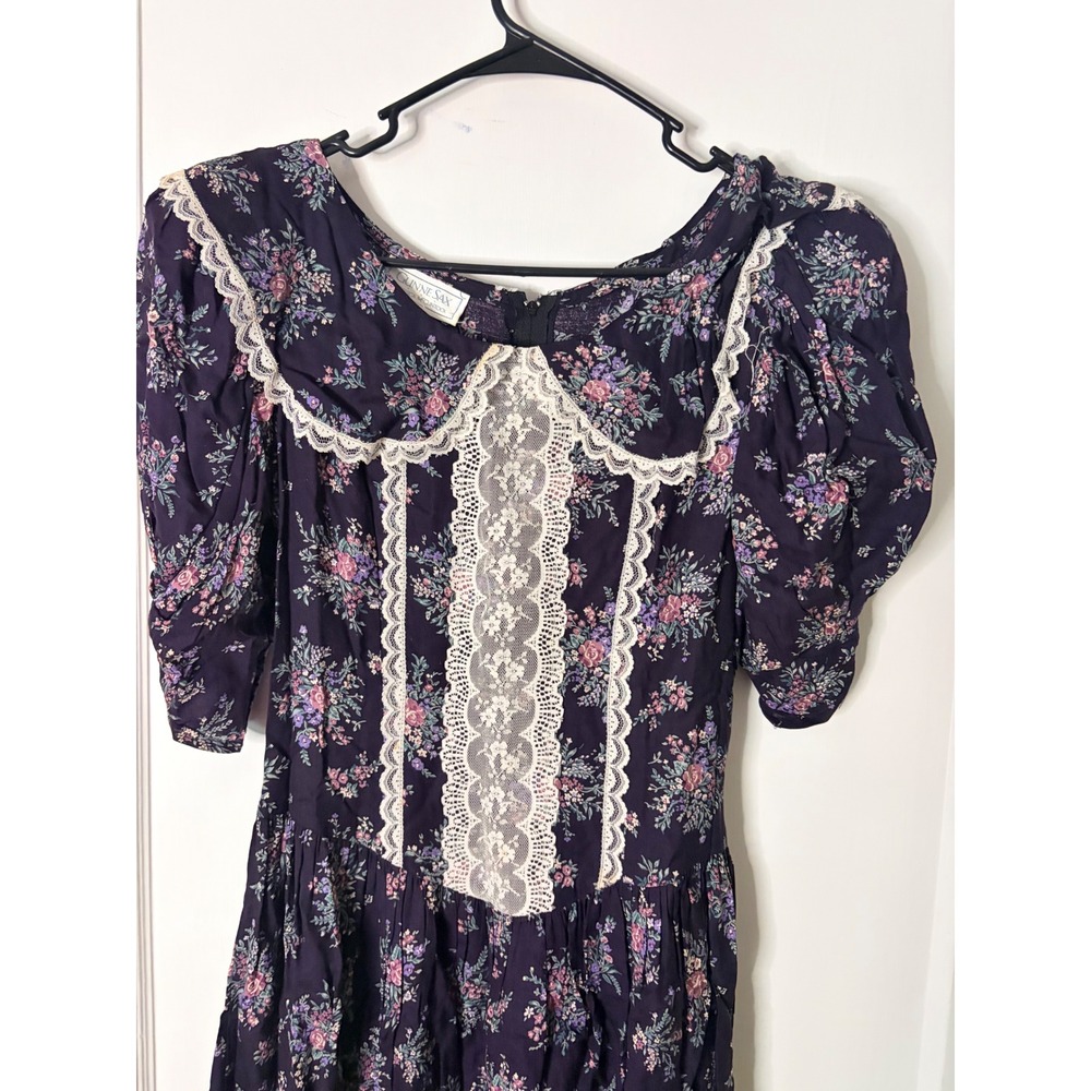 Gunne Sax Jessica McClintock Vintage Floral Lace Maxi Dress Purple Cottagecore - Picture 2 of 7